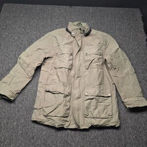 Aigle Utility Jacket Mens L Military Green Hidden Hood Nylon Cotton Outdoor Coat